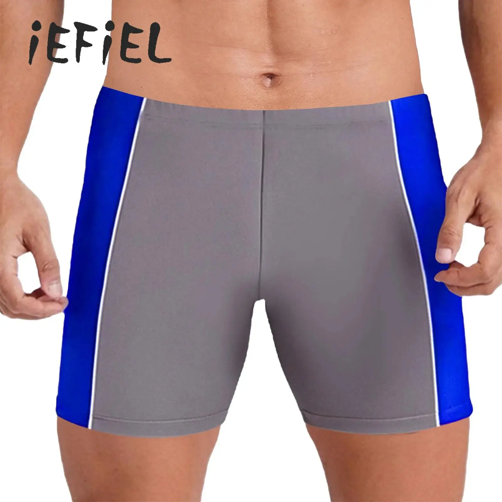 Men Swim Trunks High Elastic Color Block Patchwork Shorts Quick Dry Swimming Shorts Cycling Running Workout Exercise Swimwear