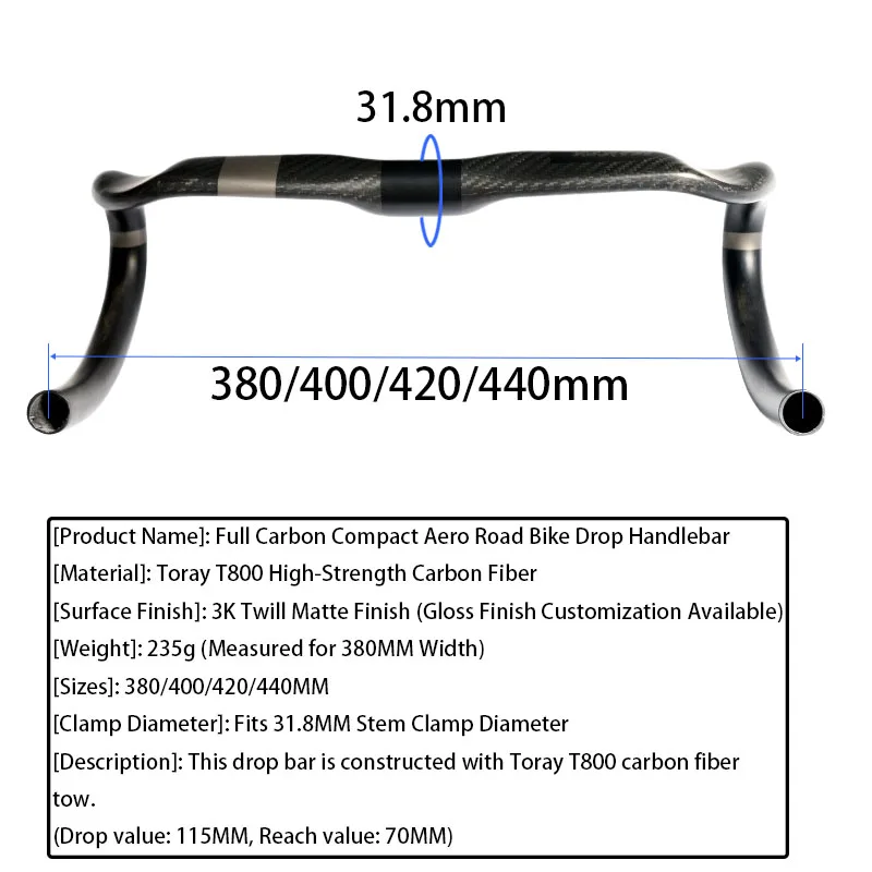 Original ASIACOM Full Carbon Aero Road Bike Drop Bar Compact Bend Handlebar T800 Carbon Fiber 31.8mm 380-440mm Bicycle Handlebar