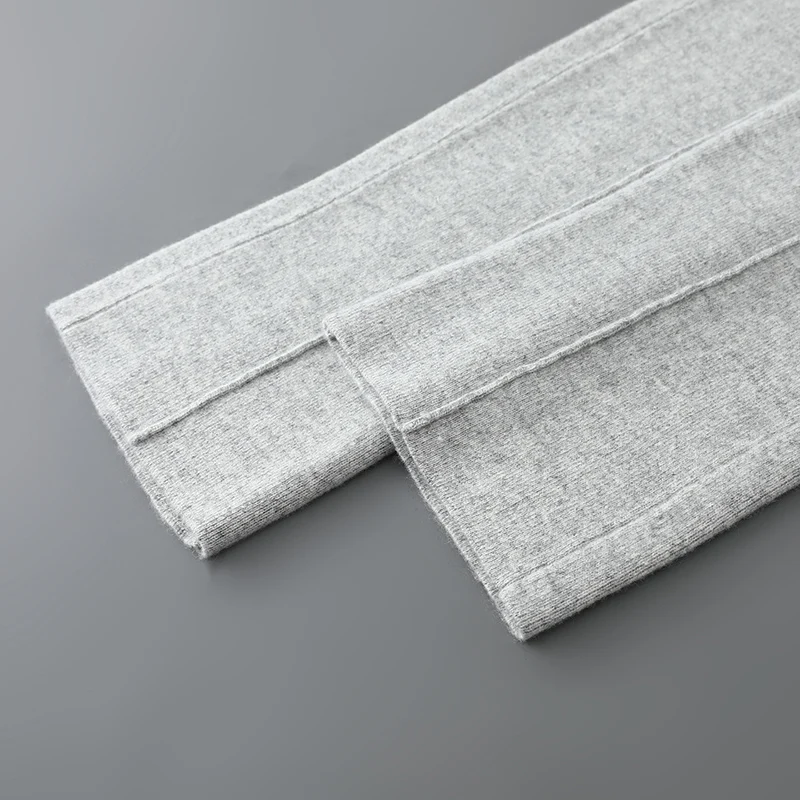 두꺼운 남성용 울 와이드 레그 팬츠 신축성 있는 허리밴드 바지 가을 겨울 에어 레이어 캐시미어 100% 메리노 울 니트 스마트 캐주얼 팬츠