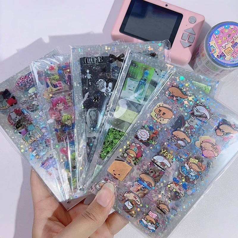 

20/60/100Pcs Y2K Cute Cartoon Glitter Decoration Stickers for Luggage Handbook Material Flashing Sticker Kawaii Kid Gift