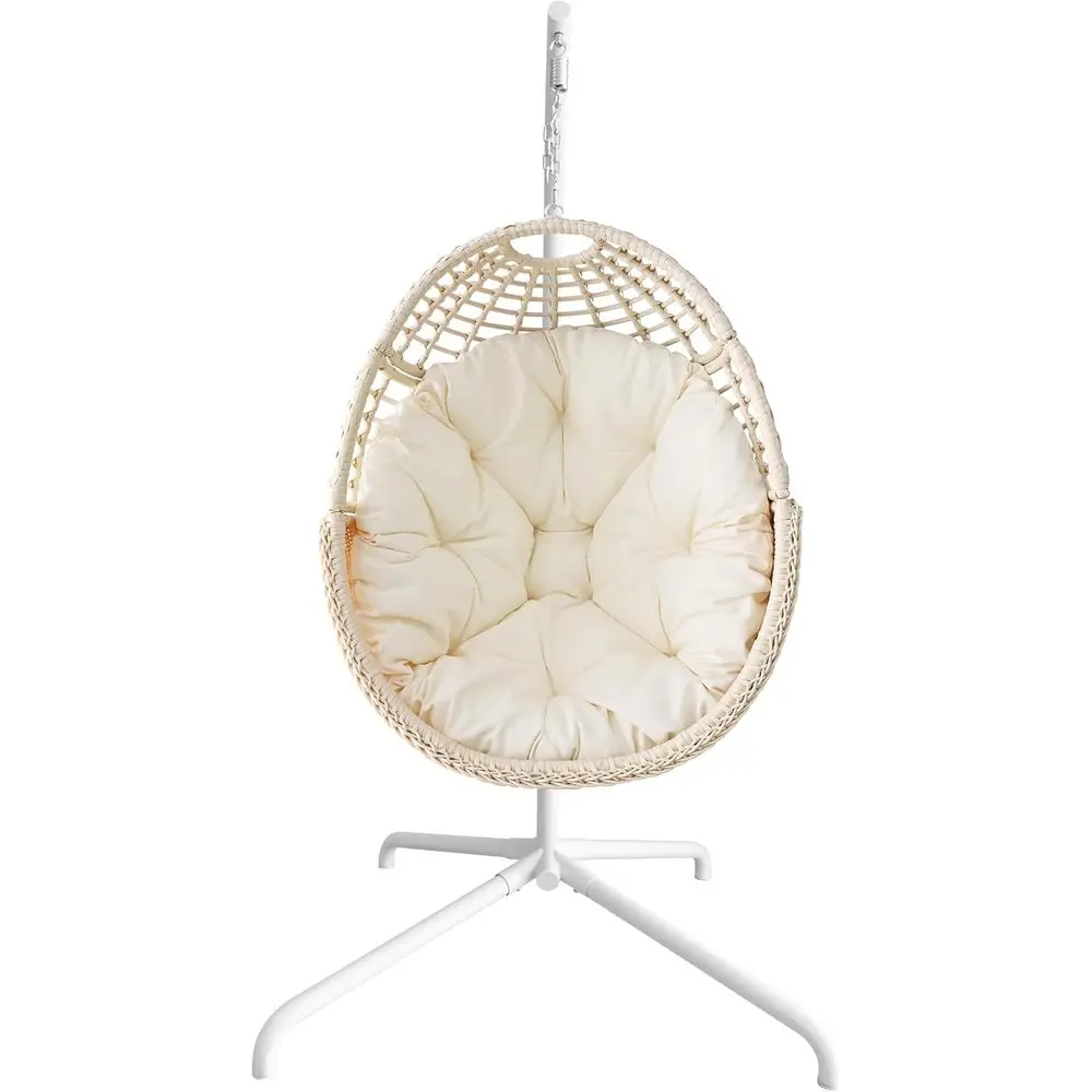

Подвесное кресло-яйцо из ротанга с подставкой, для дома и улицы, с бежевой подушкой в комплекте