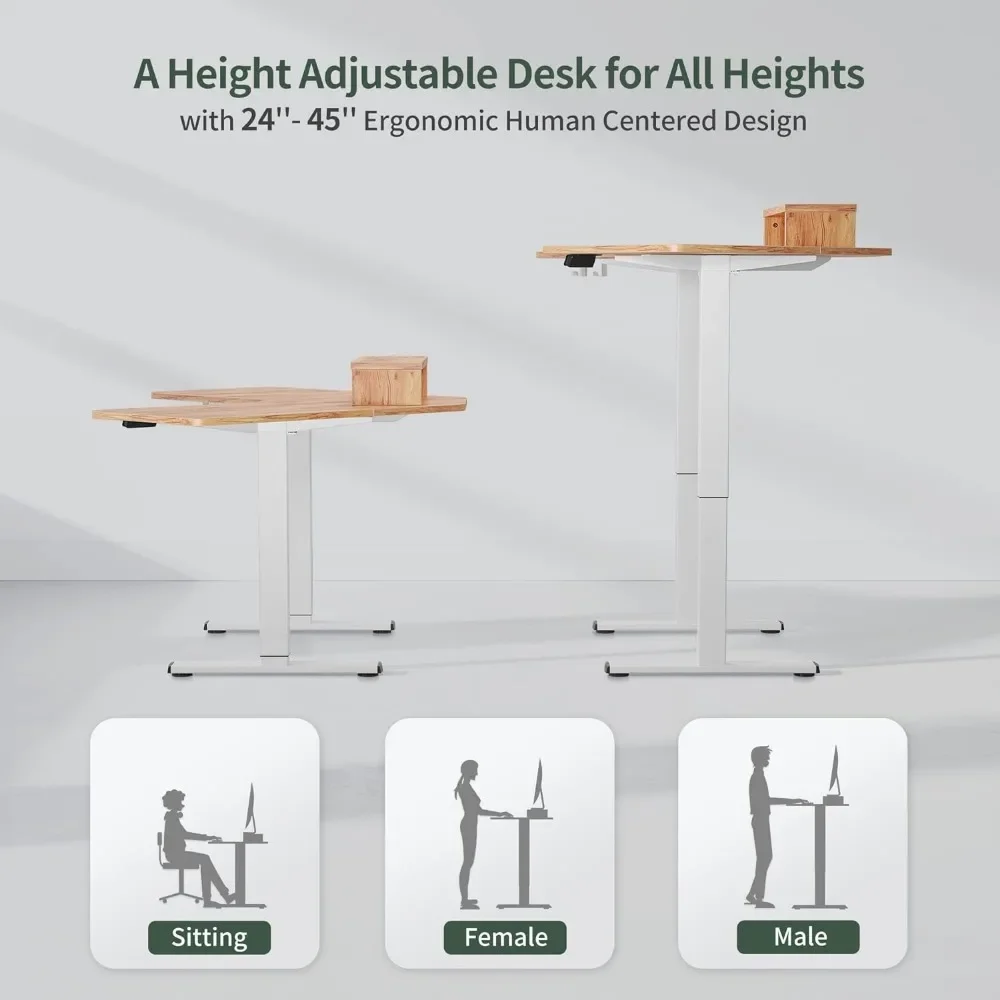FEZIBO-Bureau sur pied électrique en forme de L, bureau d'angle debout, bureau à domicile avec dessus marron rustique clair, 48 amarans