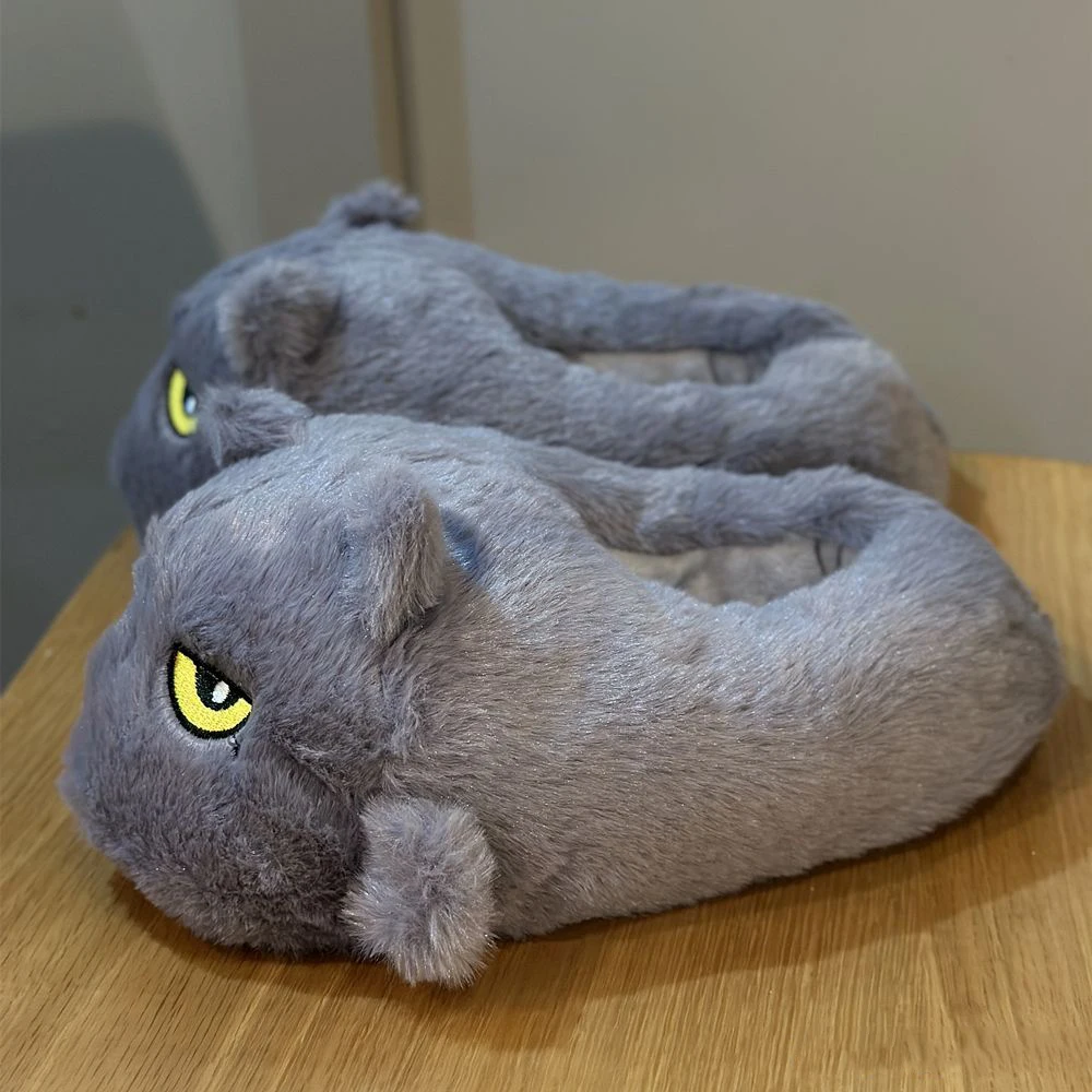 New angry kitten fuzzy slippers women\'s novelty floor shoes ladies winter cute cats slippers woman indoor warm home shoes 36-42