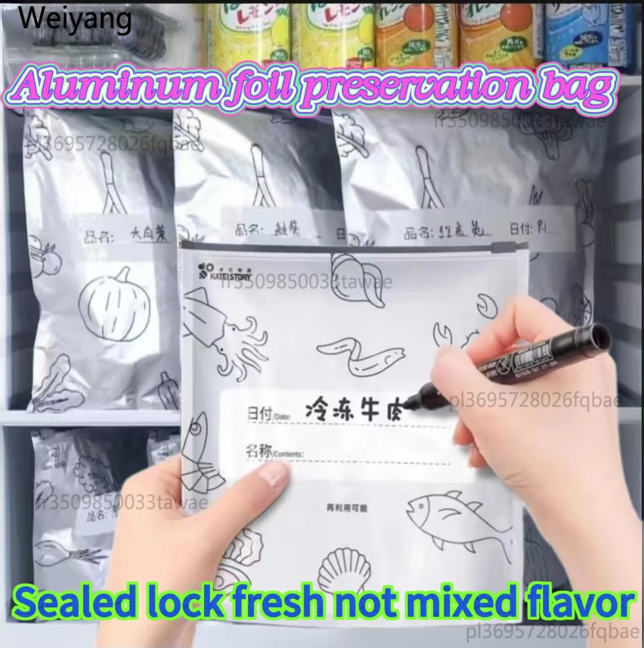 Bolsa térmica sellada con cremallera de aluminio grueso; bolsa para conservar alimentos en el congelador doméstico; bolsa ecológica para envasar alimentos.