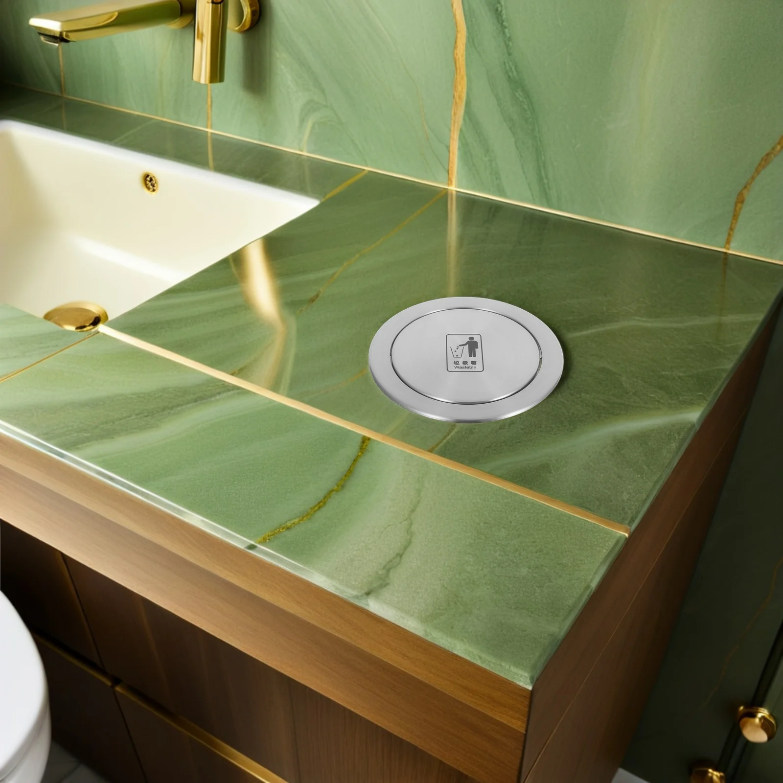 

Embedded Flip Trash Can Lid 430 Stainless Steel Round Recessed Counter Top Cover