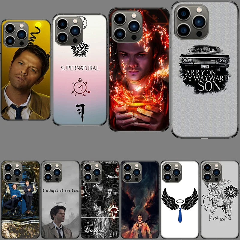 Capa de Celular Angel Castiel Supernatural para iPhone 16E 15 Pro 14 Plus 17E 16 17 Pro Max Air 11 12 13 Mini Antichoque Fofa