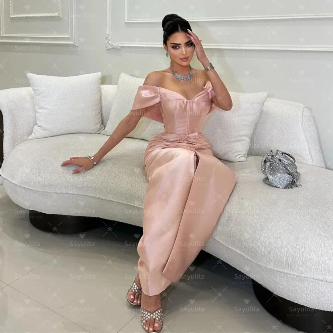 Sayulita 오프 숄더 댄스 파티 드레스 레이스 업 섹시한 백 이브닝 드레스 셔링 사이드 슬릿 웨딩 파티 신부 가운 맞춤형