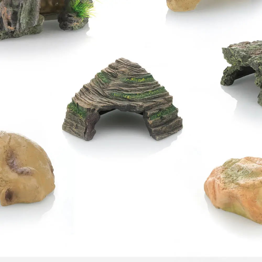 Simulation Resin Rock Cave Reptile Habitat Ornament Fish Tank Decor Basking Platform Shelter For Aquatic Turtle Lizard
