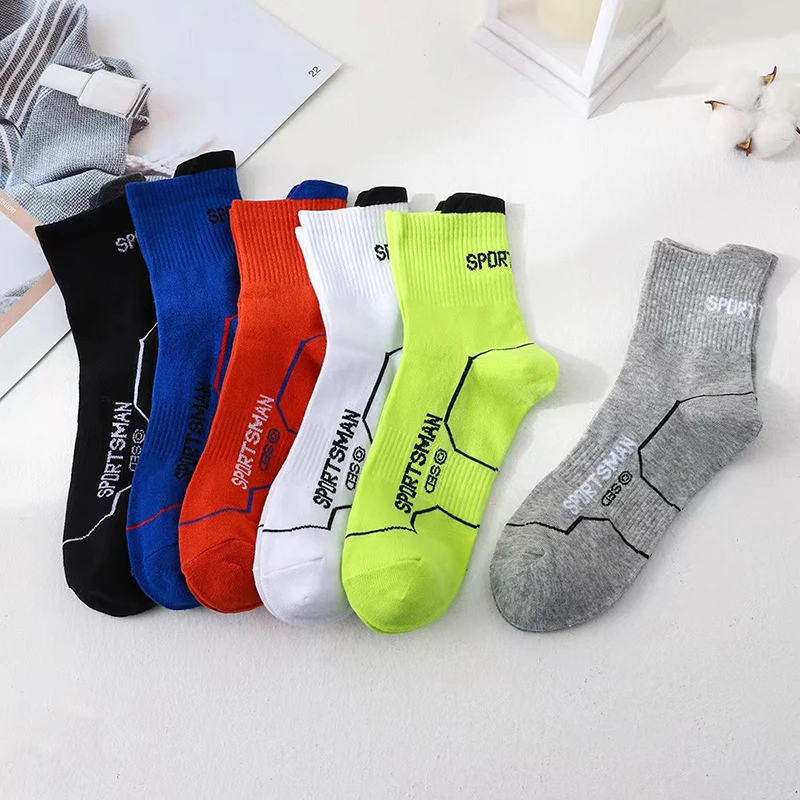 6/12 Pairs Men Mid Length Sports Socks Fashionable Geometric Patterns Breathable Odor Resistant Running Cycling Basketball Socks