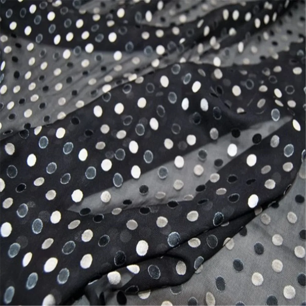 Soft Classic Printed Dot Design Popular Modern Opal Silk Burn Out Fabric for Lady Elegant Black Daily Dress