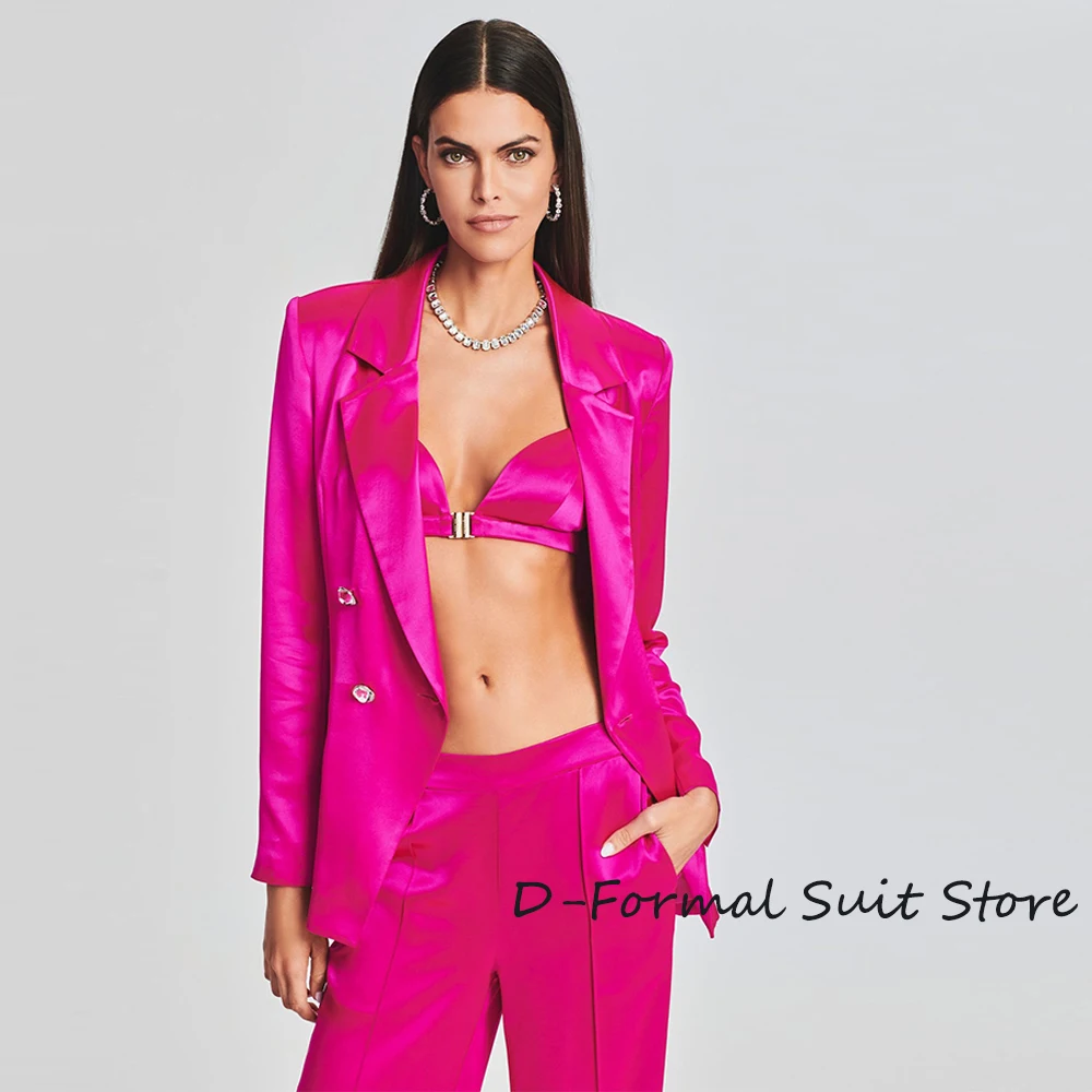 Satin Ladies Two-Piece Suit Soft Sexy Coat Set Ladies Home Casual Suit Set (Jacket+Pants)