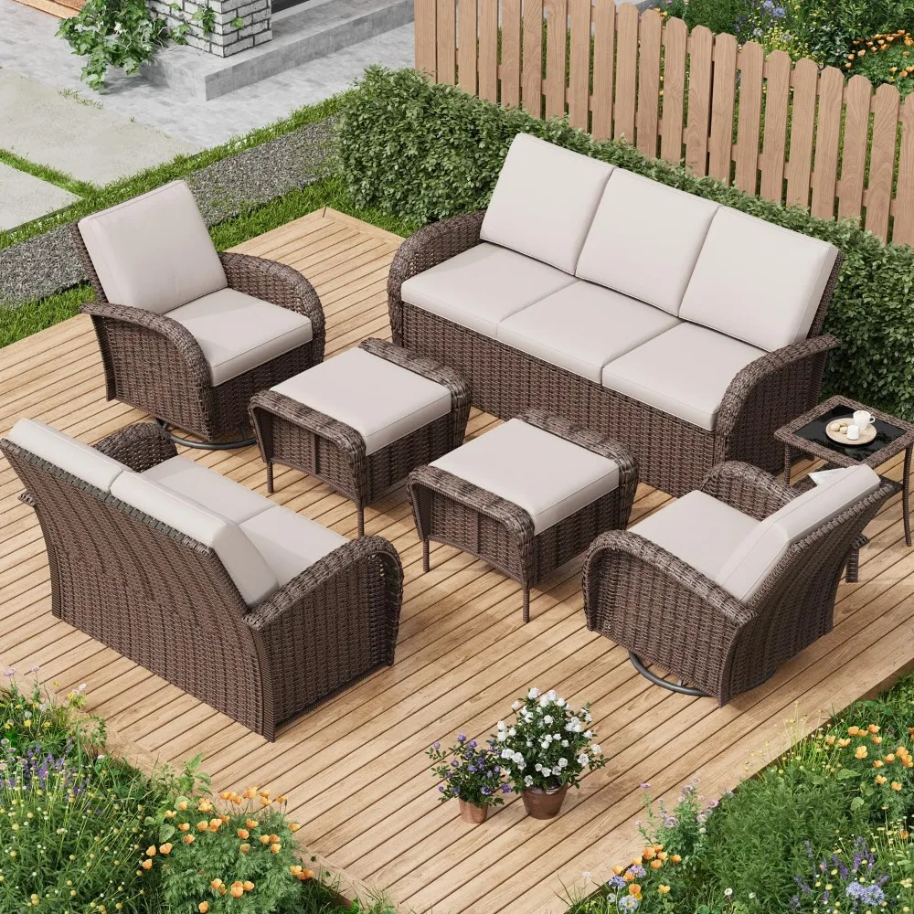 

Outdoor Swivel Chairs Set,7 Pieces Rattan Wicker Patio Furniture Set,Patio Conversation Sets with Loveseat,3-Seat Sofa,2 Ottoma