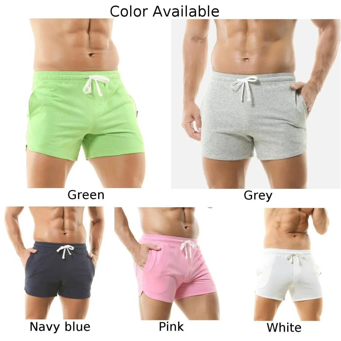 Trunks Mens Shorts Cotton Blend Outer Pants Pocket Simple Solid Color Sports White/Grey/Green/Pink Comfortable