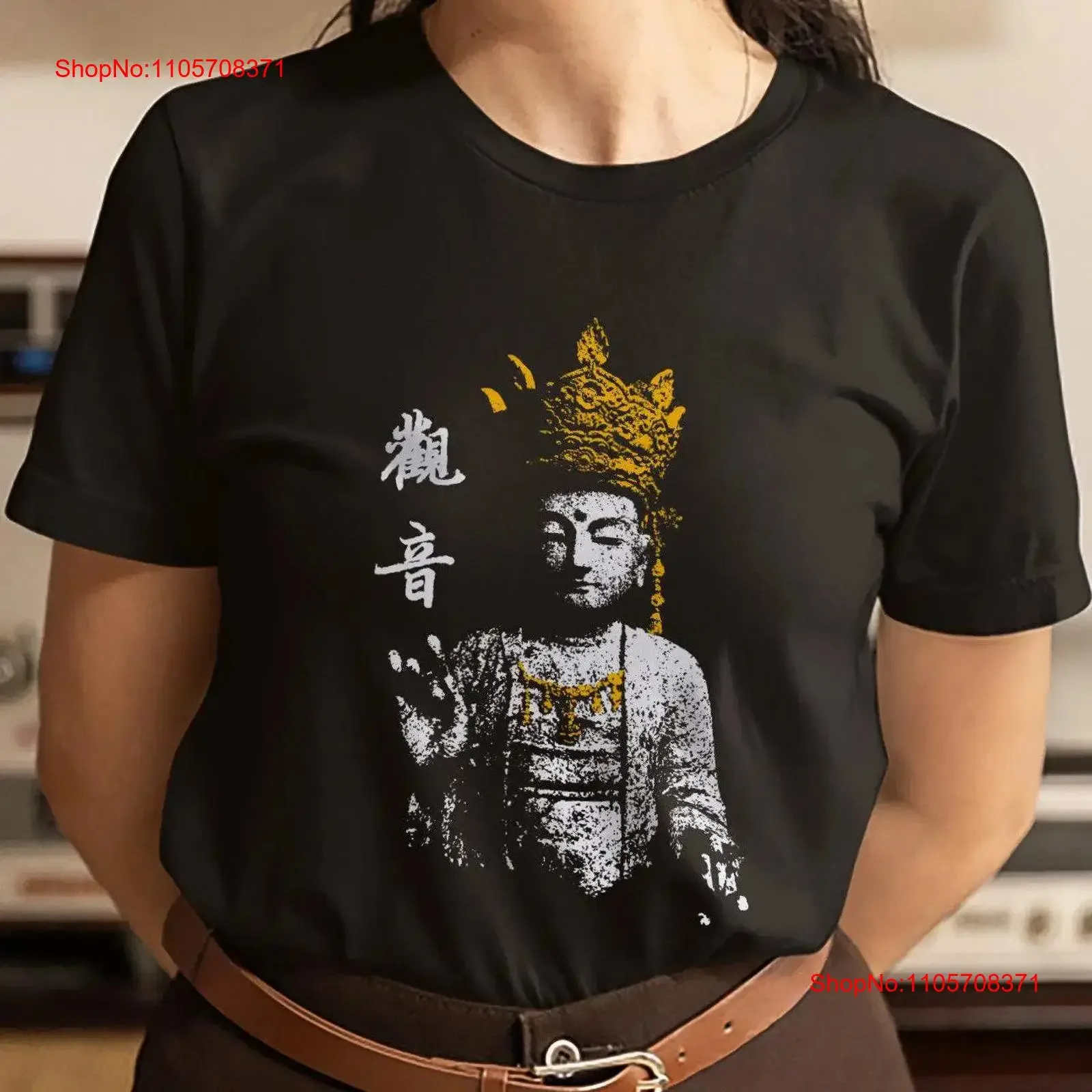 T-shirt Guan Yin Kannon, Bodhisattva Bouddha de la compassion, calligraphie Kanji, méditation spirituelle Zen, Mudra manuel, Art bouddhiste