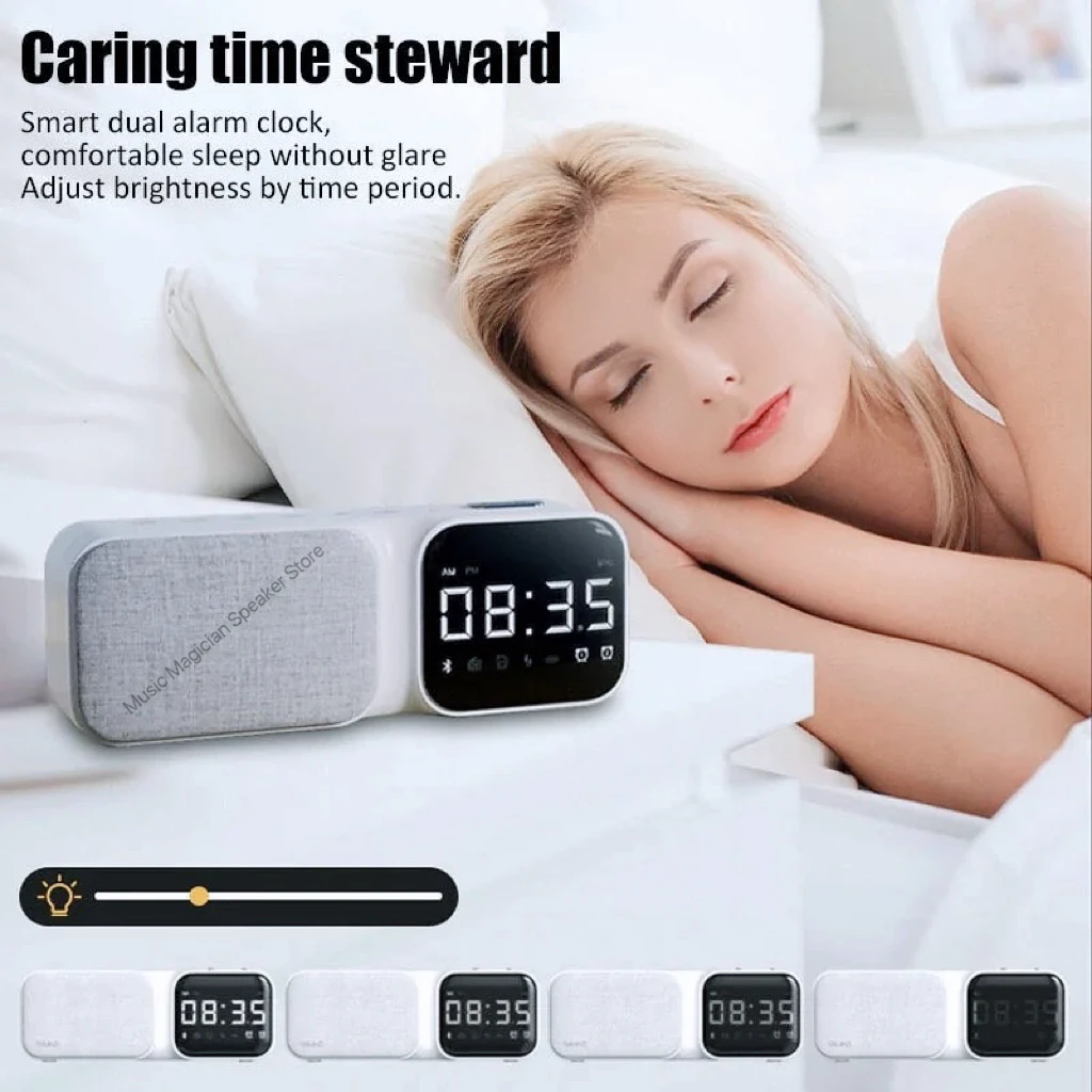 Portable Electronic Clock Fabric Bluetooth Speaker Outdoor High Fidelity Bass Speaker 5D Stereo Wireless Speaker LED Alarm Clock