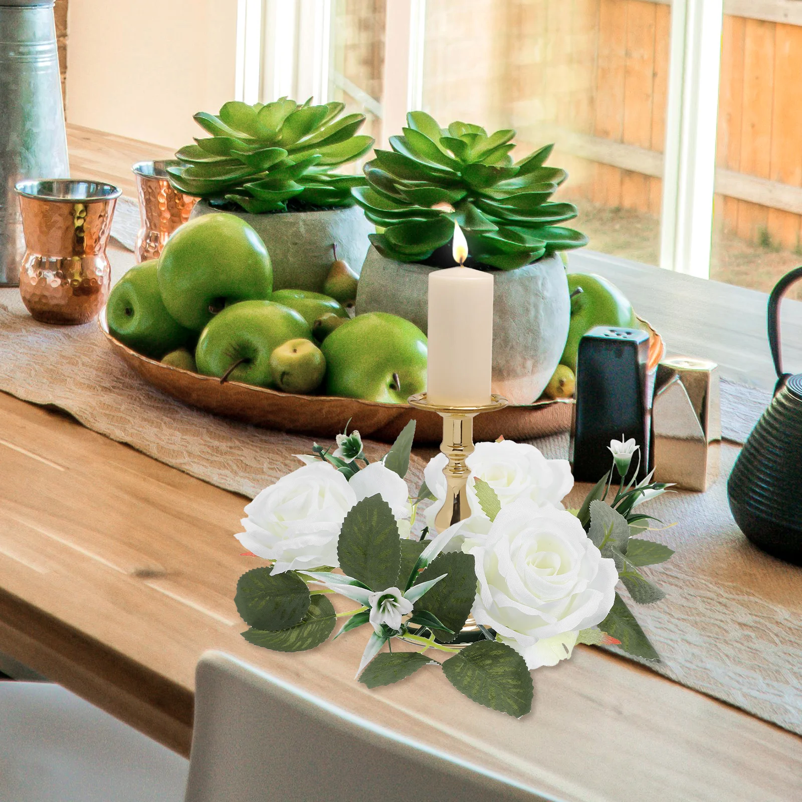 

Wreath Artificial Rose Flower Ring Wedding Table Decor Realistic Looking Lightweight Portable Home Party Props