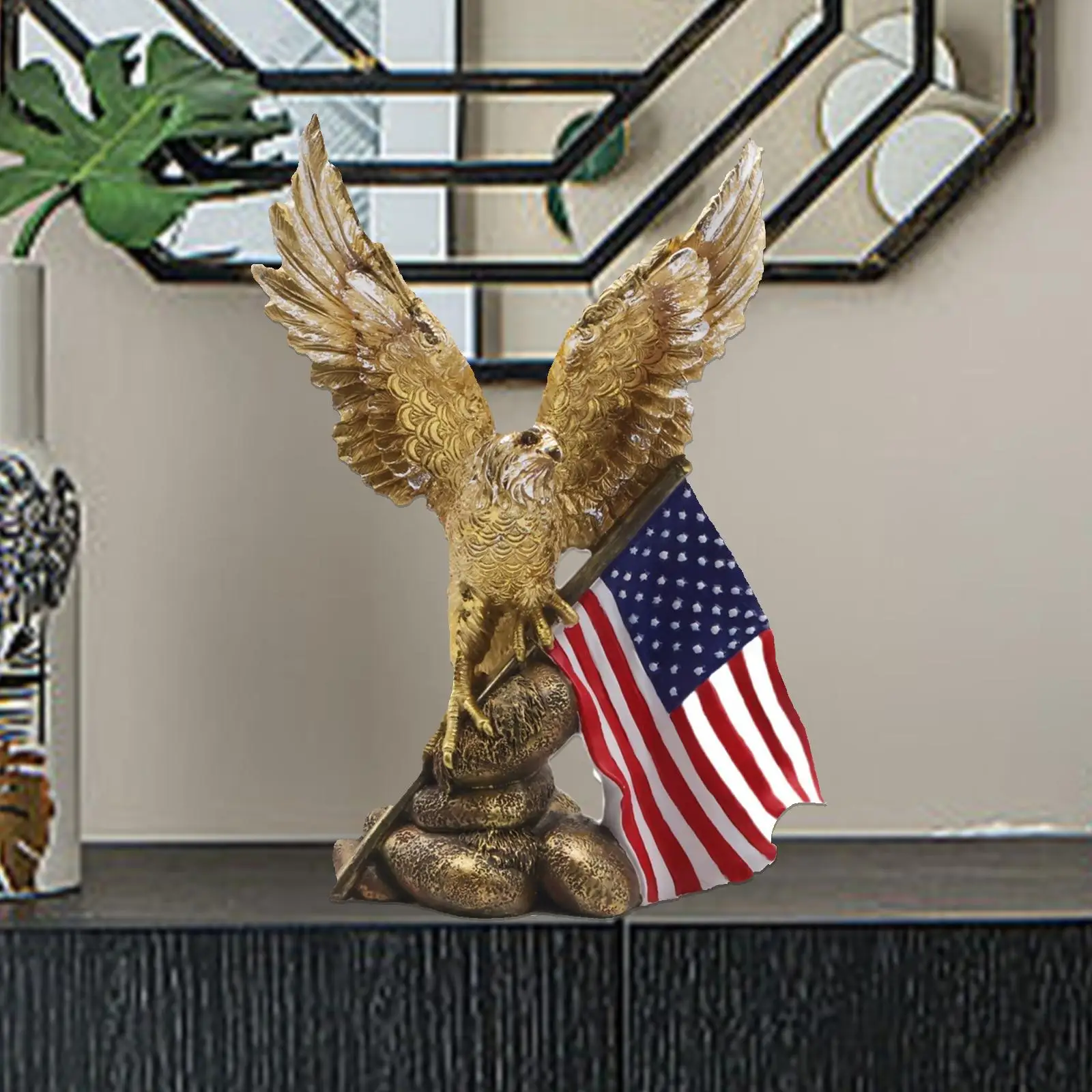 Eagle Clutching on American Flag Statue Handmade Eagle Ornament Collectible