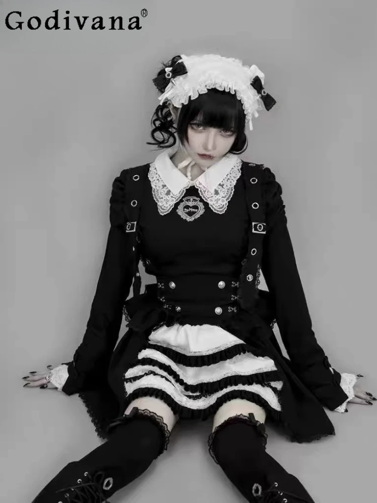 

Original Gothic Lolita Long Sleeve Top Spring Autumn Girl's Sweet Cool Lace Embroidery Dark T-Shirt Subculture Harajuku Shirt