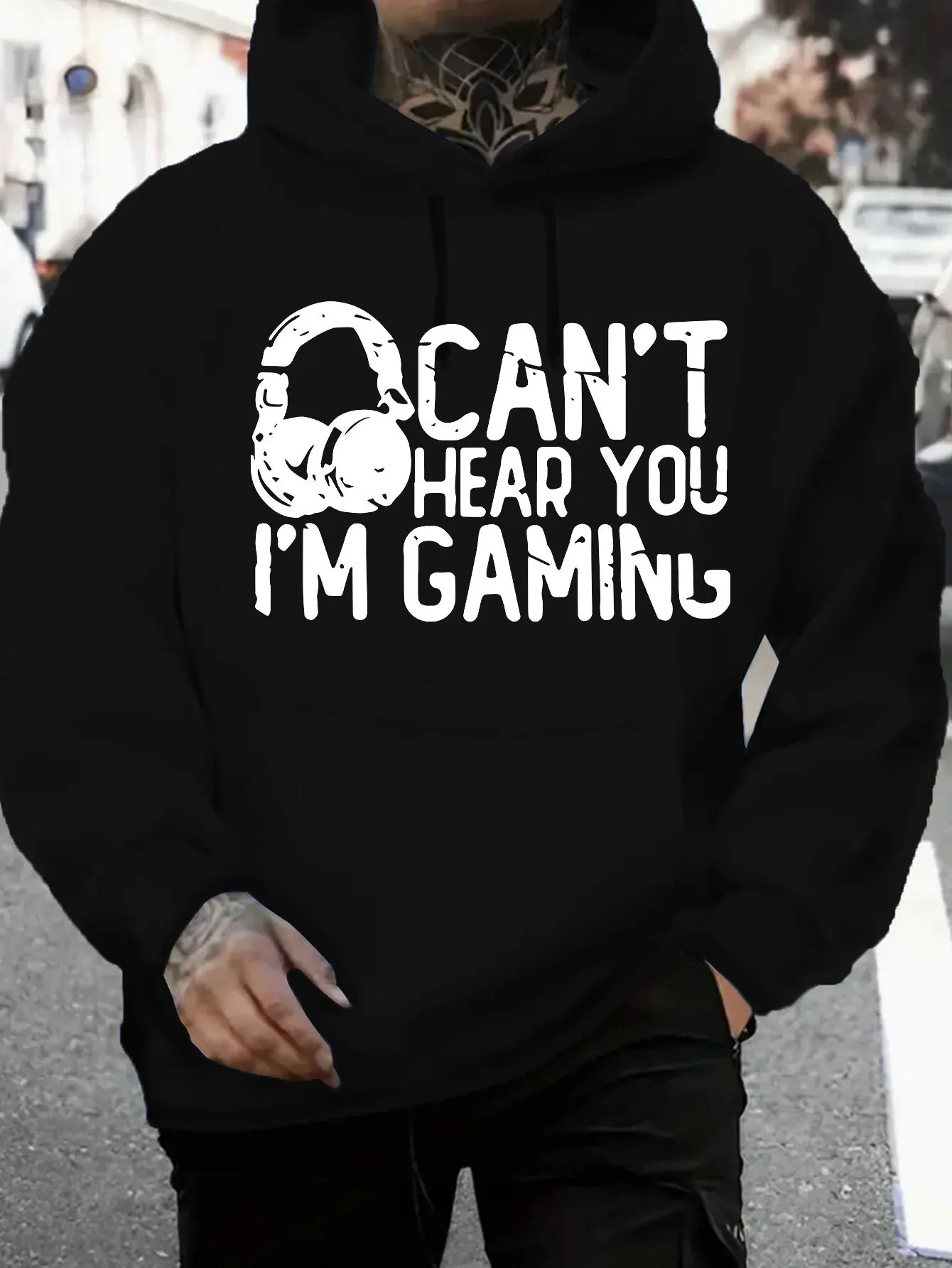 

Cant Hear You I Am Glaming Мужской модный модный мужской свитер с капюшоном и принтом спереди, мужской пуловер с капюшоном