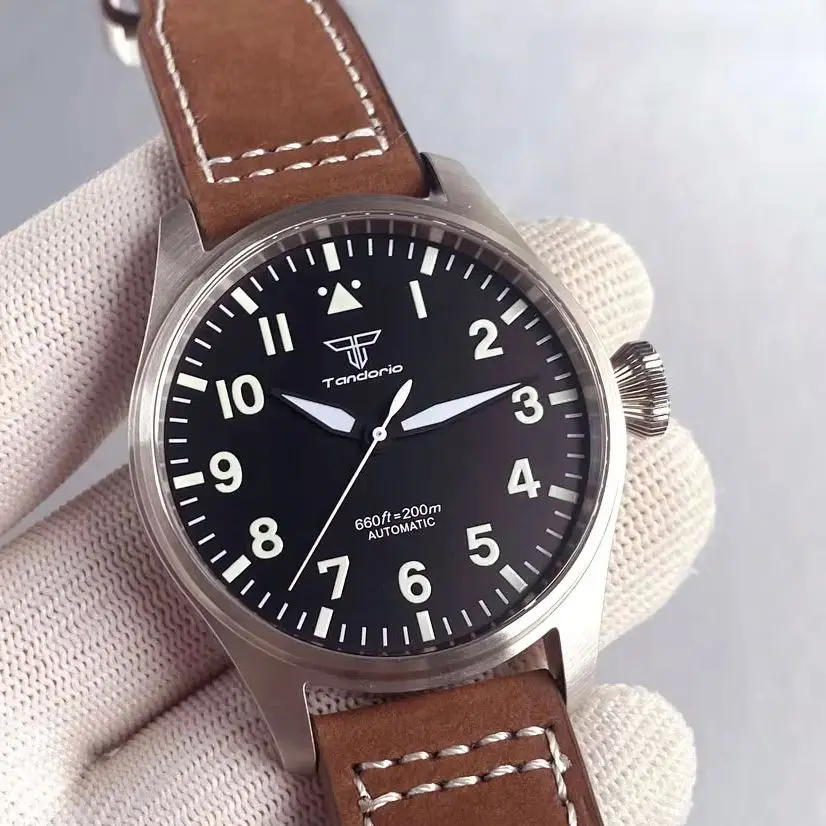 

Tandorio NH35A Автоматические механические мужские часы 43 мм Классические часы-пилот PT5000 Механизм с сапфировым стеклом 20 бар Водонепроницаемые