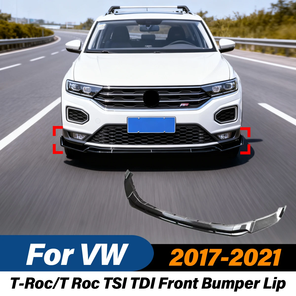

For VW 2017 2018 2019 2020 2021 T-Roc/T Roc TSI TDI Front Bumper Lip ABS Carbon Pattern Separator Body Modification Accessories