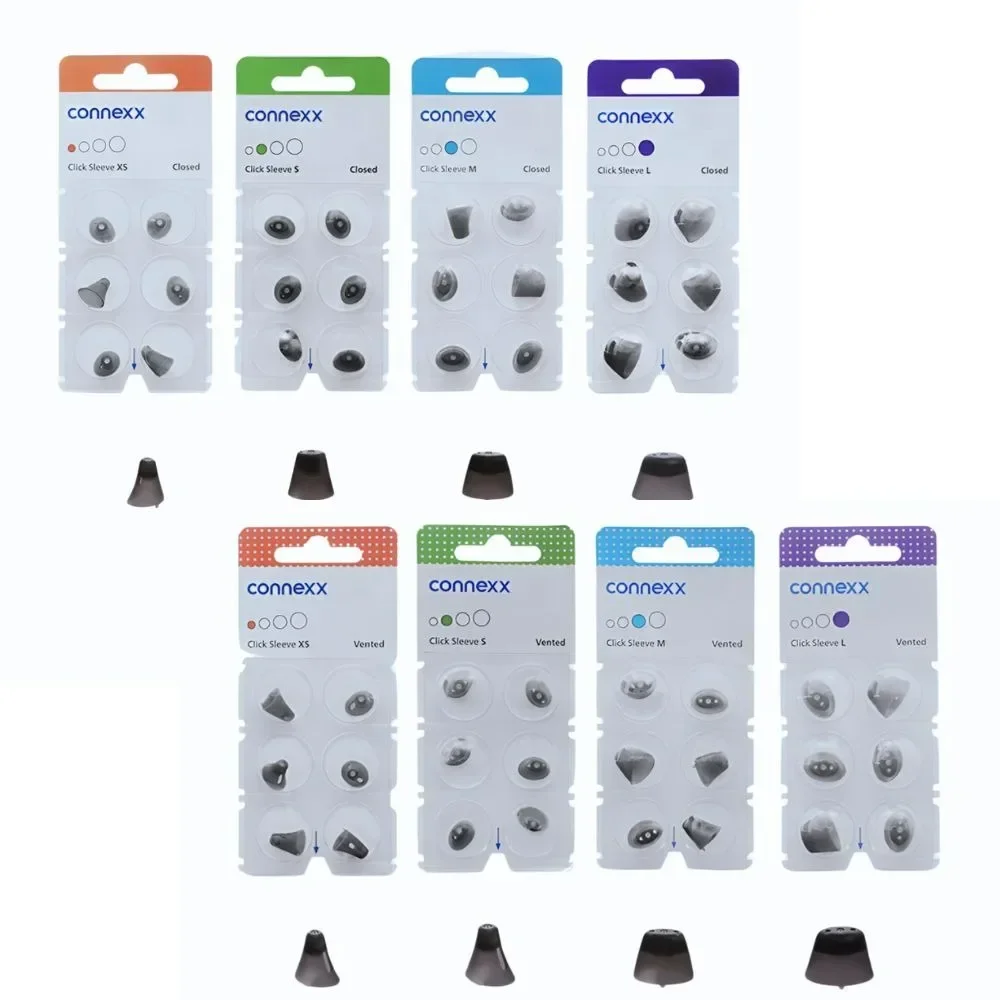 Signia Rexton Connexx Click Sleeve Original Silicone Ear Domes, 6 Pcs Closed Vented Ear Tips for CIC ITC RIC Hearing Aids
