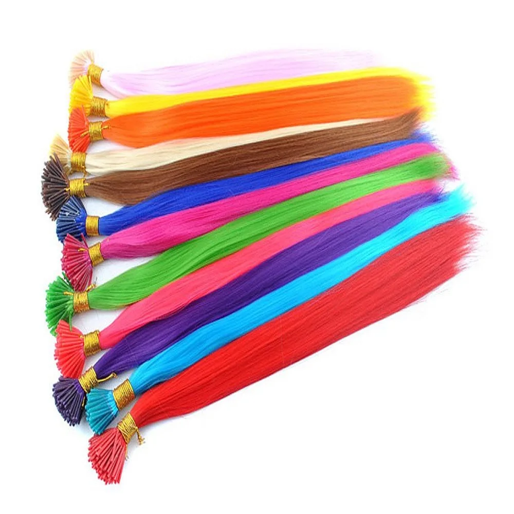 Rainbow Hair Extensions, Synthetic Dye, Tip Keratin, FusionColored Kanekalon, Various Color, 0.5g/Strand, 100 Strands per Pack