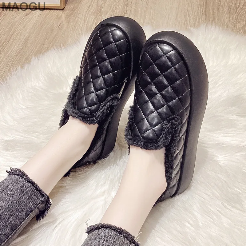 

Quilted Short Plush Platform Loafers Warm Winter Shoes Thick Sole Casual Women's Shoes Autumn Comfortable Slip-On Flats Size 35