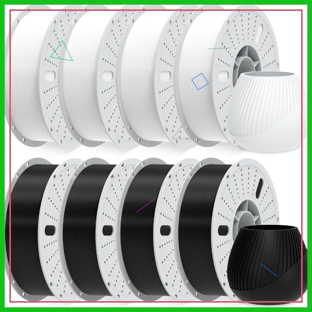 

PLA 3D Printer Filament 1.75mm Multi-Color 8KG 4 White 4 Black Dimensional Accuracy +/- 0.02mm for FDM 3D Printers