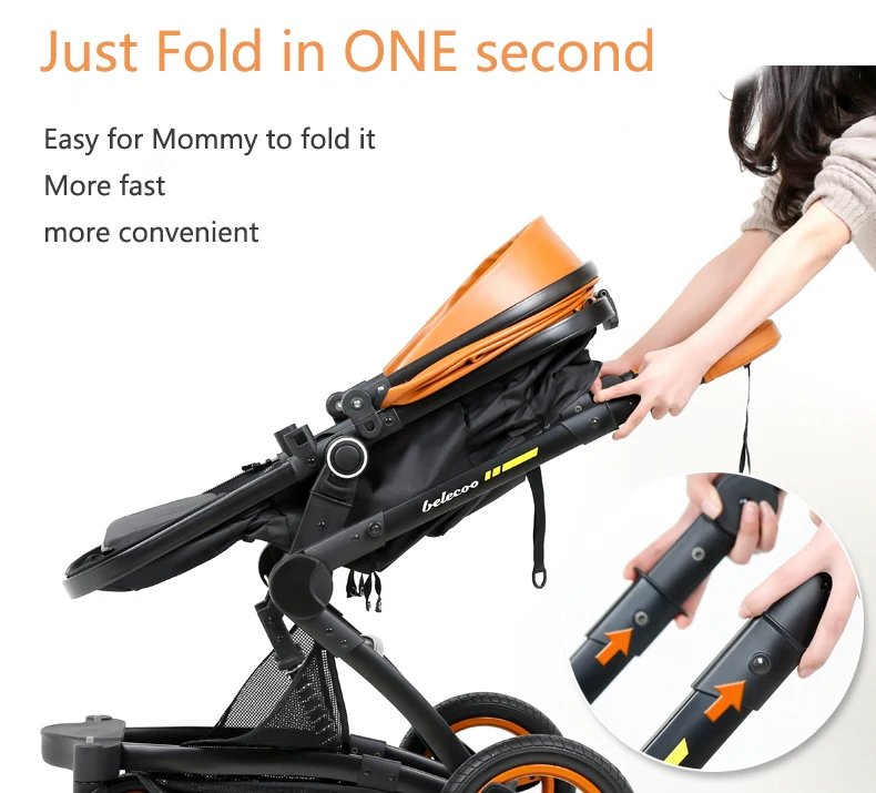 Belecoo Travel System Baby Stroller 3 in 1, Four Wheel High View Stroller With Adjustable Push Handle,High Quality Free Shipping