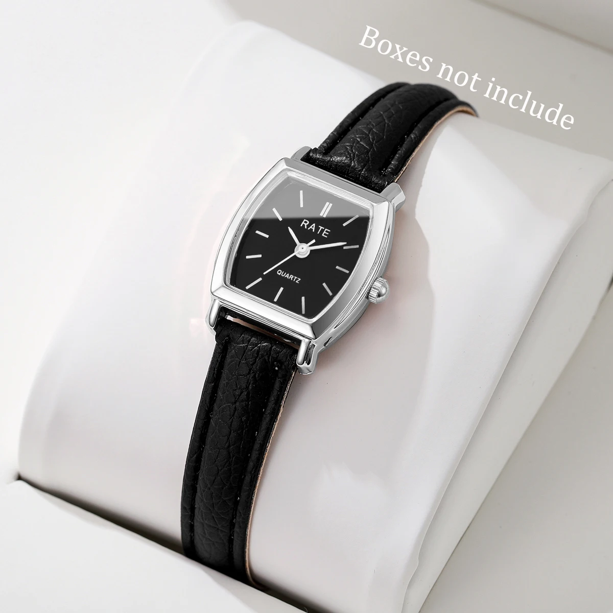 Womens Black And Silver Analog Quartz Leather Strap Solid Minimalist Wrist Watch Peugeot Women Watch Silver Rectangular Black DIal and  main image 3