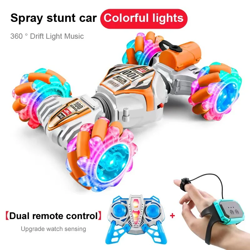 

New Musical Light Spray Double-sided Stunt Twist kids Toy Rc Car 2.4G high-speed 360-Degree Vehicle Dual Remote Control Cars