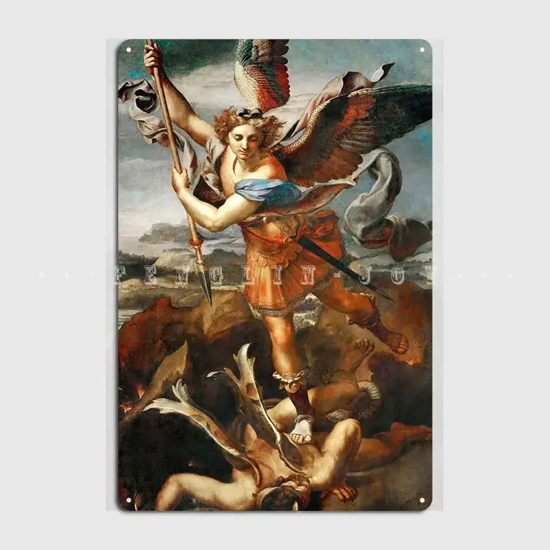 St Michael Vanquish Satan Metal Sign Cinema Garage Party Customize Garage Decoration Tin Sign Poster