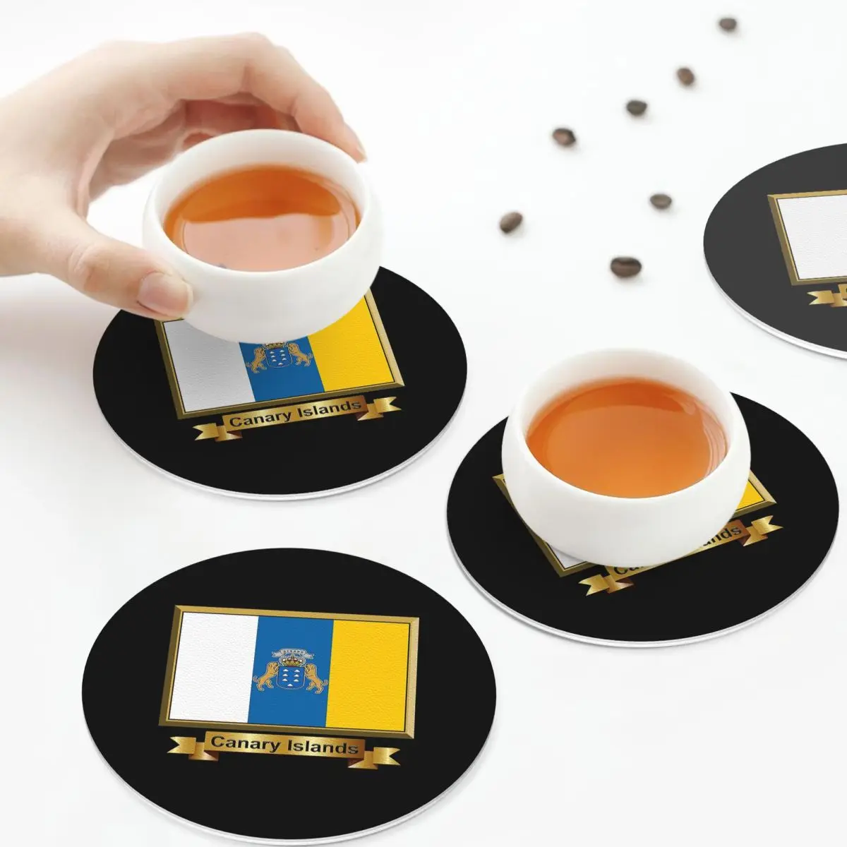 

Spain Flag Oceano Canary Islands Coasters Kitchen Placemats Non-slip Insulation Cup Coffee Mats Tableware Pads Set of 4