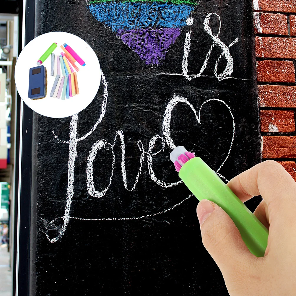 

1Set Dustless Chalk Colored Chalks Gypsum Material Writing Chalks with Holders Eraser for Classroom Chinese Chalk for