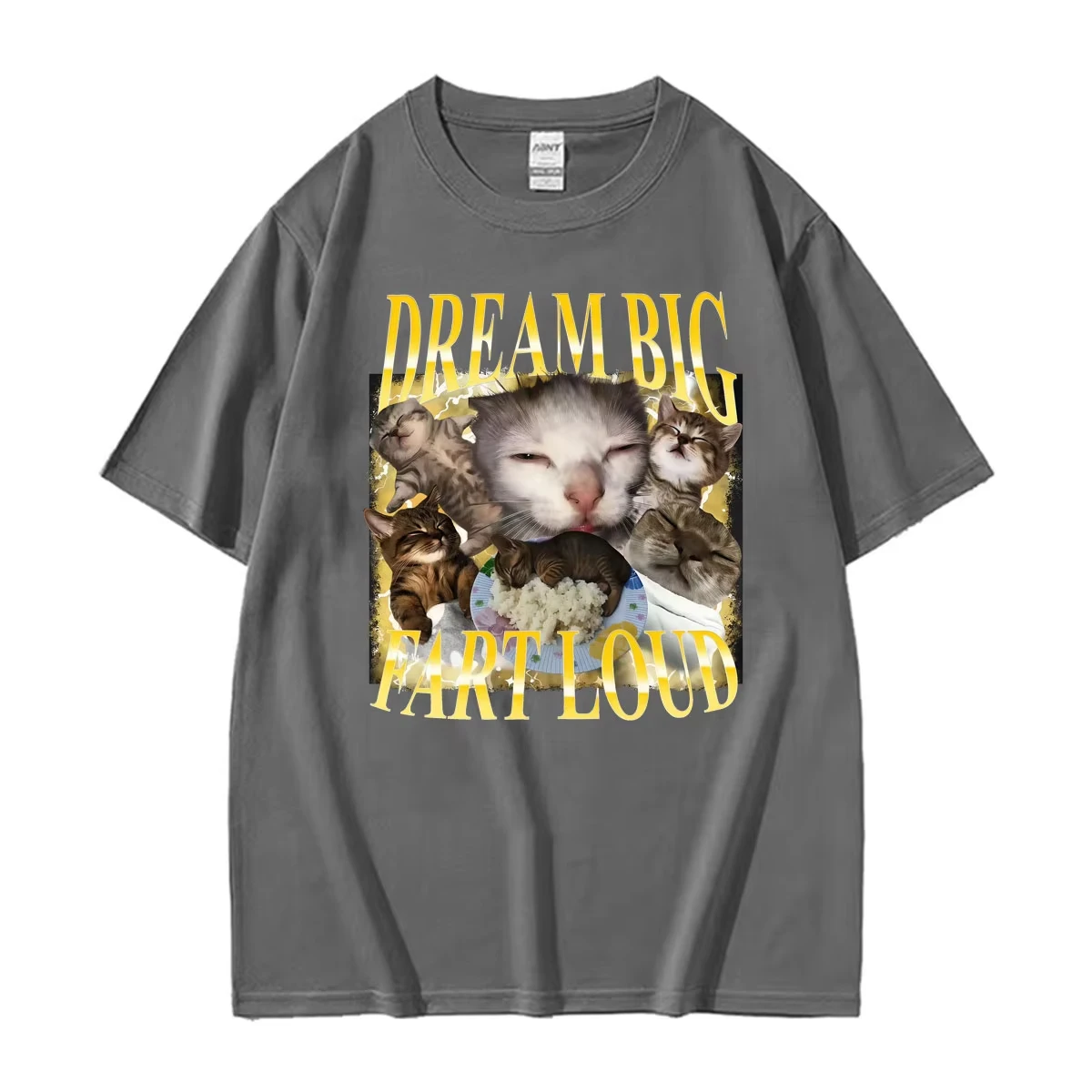 Funny Cat Dream Big Fart Loud Retro 90s Meme T Shirts Men Women Humor Oversized T-shirt Tops Fashion Cartoon T-shirts Streetwear