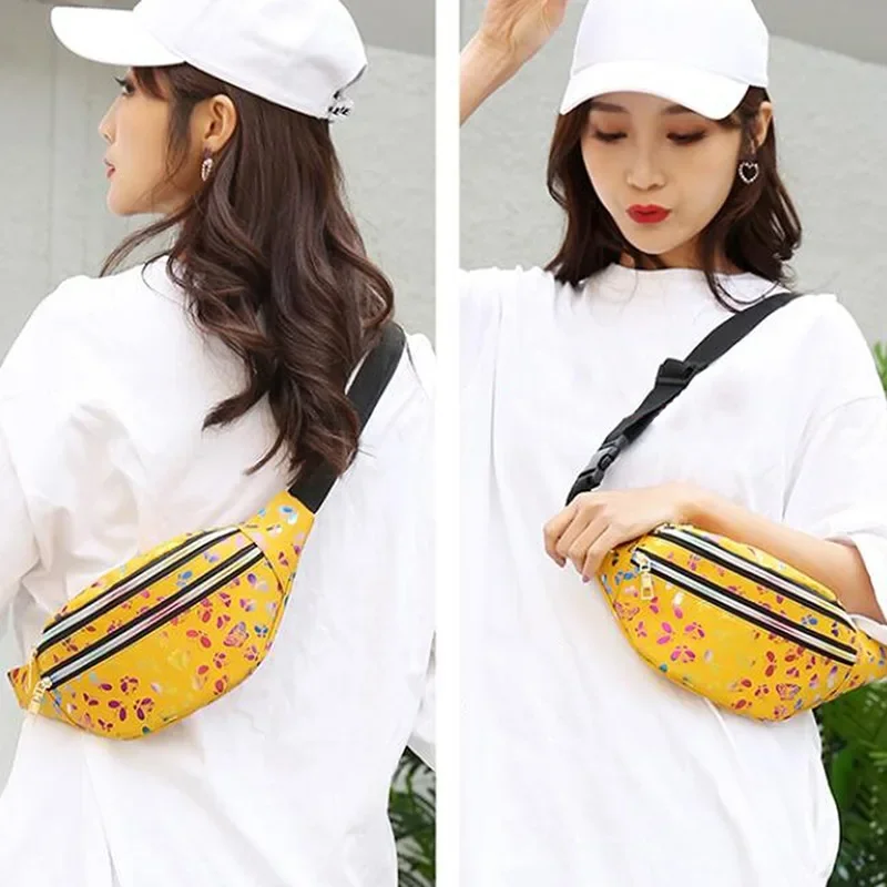 Leaf Printed Female Waist Bags Large Capacity Fanny Pack Men\'s Belt Bag Women Fashion Casual Canvas Travel Banana Bags