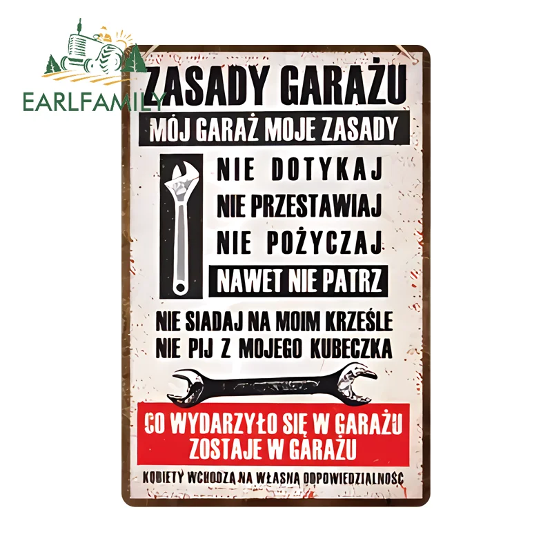 

EARLFAMILY Наклейка-табличка «Правила гаража» в деревенском стиле, персонализированная наклейка на заднее стекло кемпера, практичные водонепроницаемые аксессуары JDM