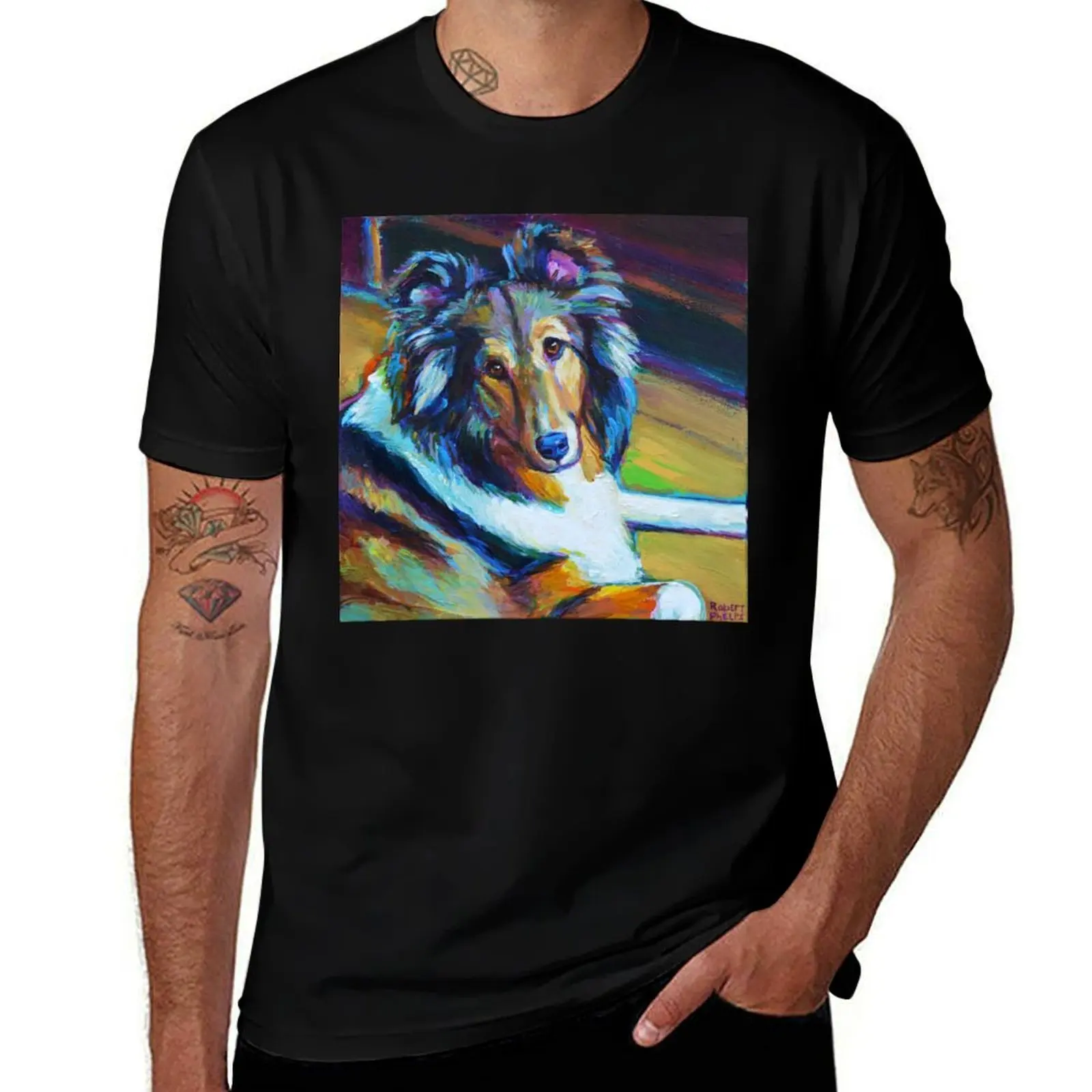 Colorful SHELTIE by Robert Phelps T-Shirt Vintage Print Crew Neck Tee