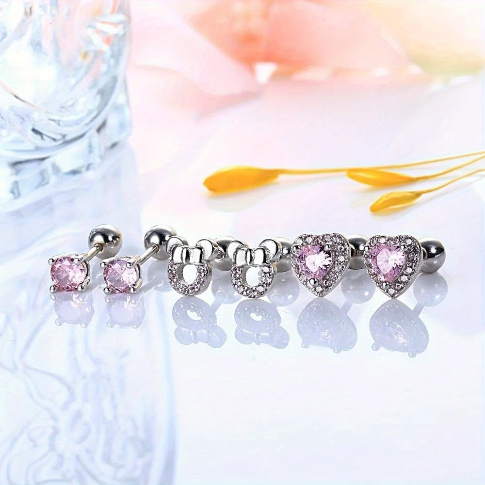 

Серьги-гвоздики женские с фианитом, 3 пары