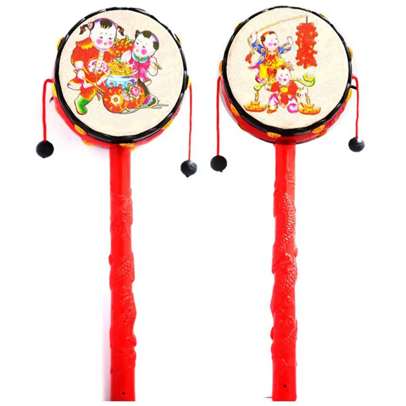 1PC Classic Toys Red Black Plastic Chinese Traditional Rattle Drum Spin Toy for Kids Baby Interesting Toy Gift