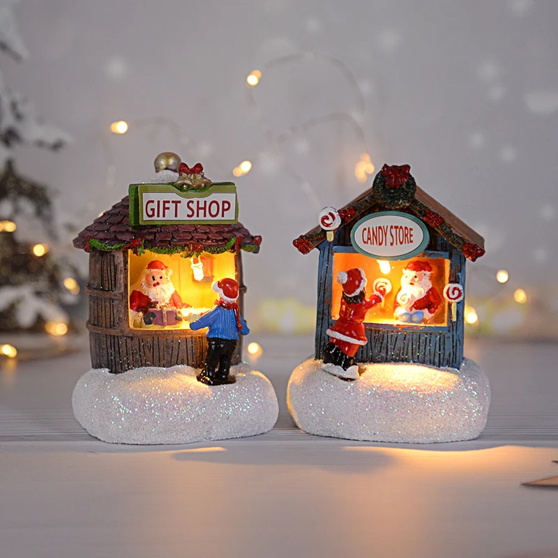 عيد الميلاد متوهجة منزل زخرفة الراتنج LED مايكرو المشهد الحلوى مخزن الشتاء المشهد للمنزل سطح المكتب عيد الميلاد السنة الجديدة الطرف الديكورات #3