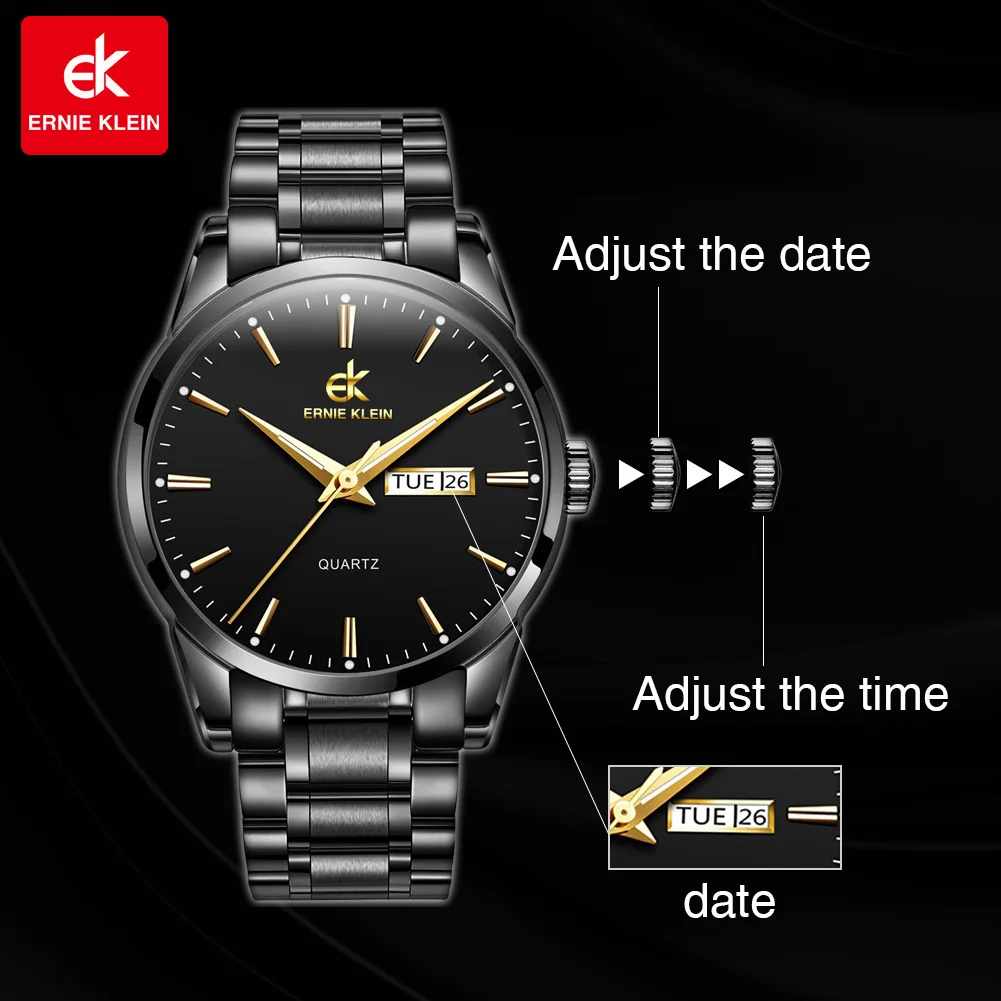 ERNIE KLEIN Men\'s Watches Simple Fashion Original Quartz Watch for Man Waterproof Stainless Steel Luminous Date Trend Reloj New