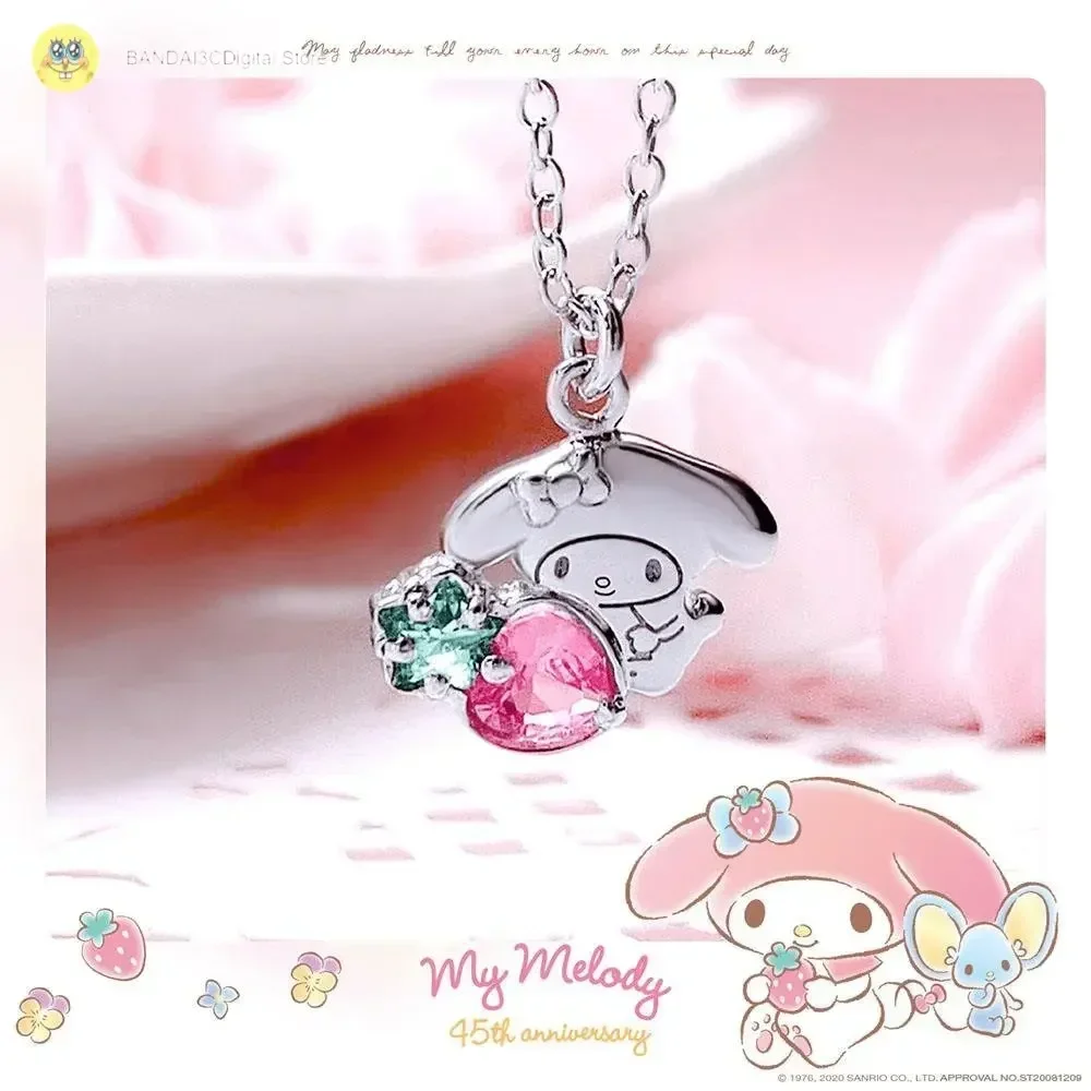 

Sanrio Jewelry Silver Jewelry Mymelody Strawberry Bright Crystal 925 Sterling Silver Necklace Kawaii Sanrio Accessories