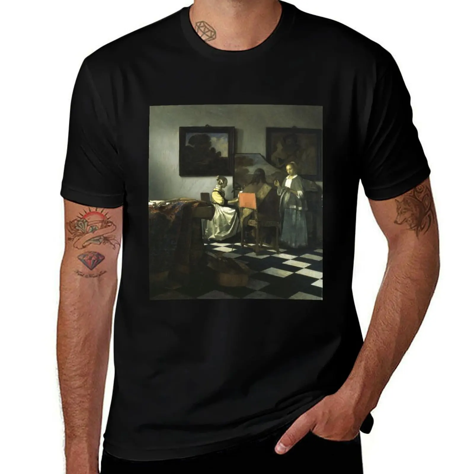 Stolen Art - The Concert by Johannes Vermeer T-Shirt Fashion Pattern Printed Tee Shirt T-Shirt