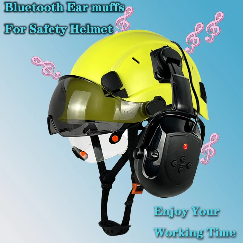 Construction Safety Helmet with Visors, Upgraded Bluetooth Earmuff, Noise Reduction, Ear Muffs, Ear Headphone with Hard Hat