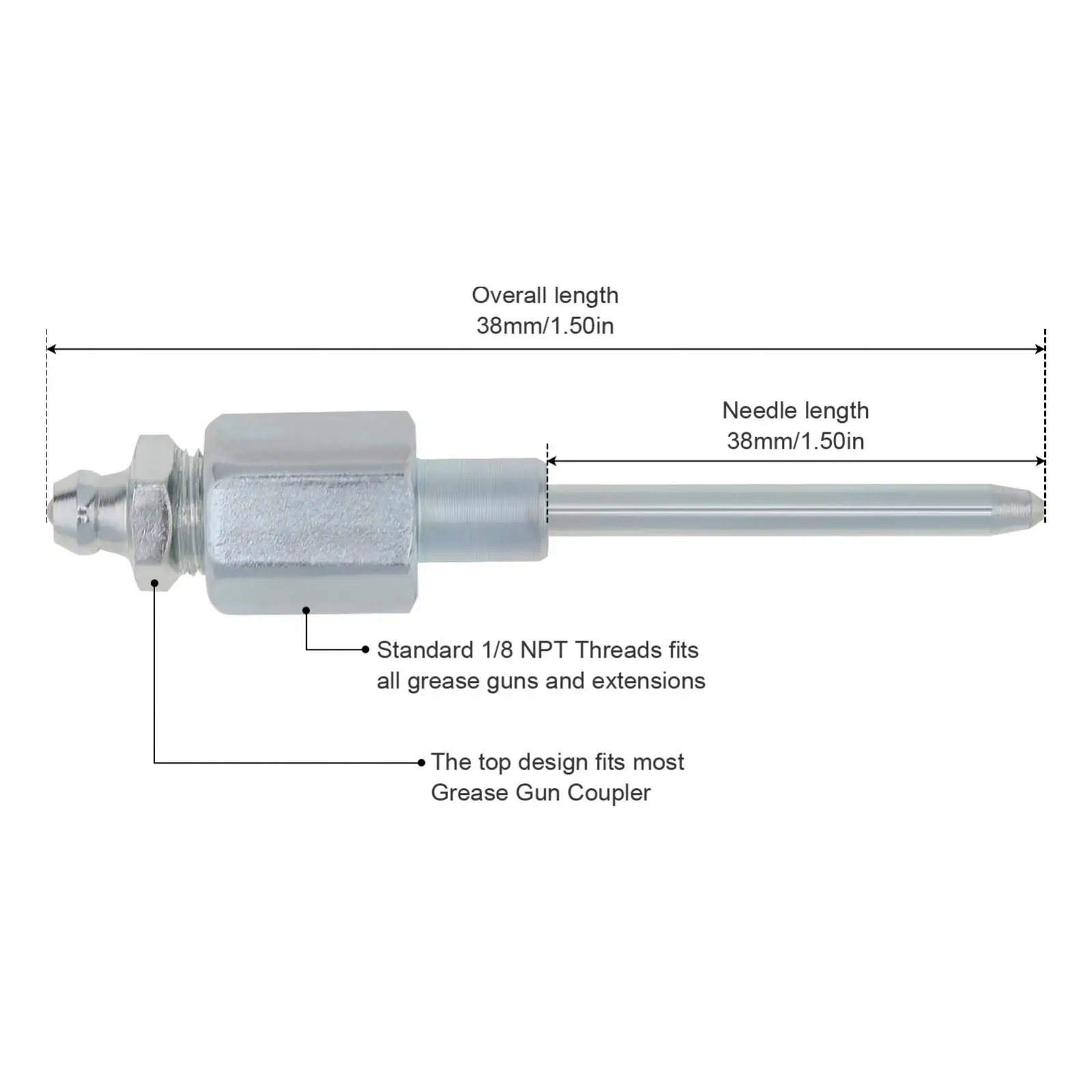 Steel Grease Needle Nozzle with 1/8 Inch NPT Threads, Narrow Needle Nose Grease Dispenser and Hand-held Grease Injection