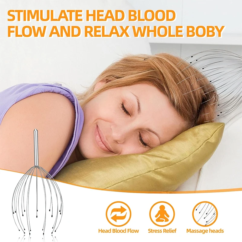 Octopus Head Massager Scalp Handheld Head Massager Scratcher Scalp Massager Reliever Neck Stress Muscle Tension Relax Massage