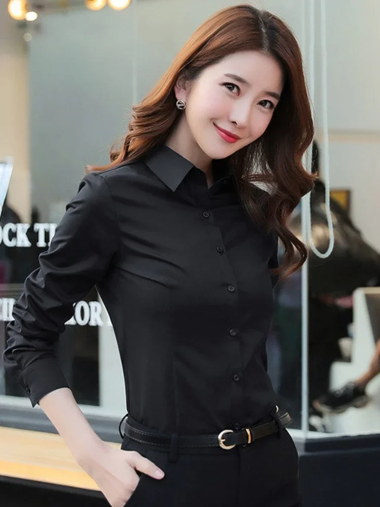 Plus Size Women Shirt Fashion White Shirt Long-sleeve Professional Shirt Formal Dress Large Size Work Clothes Button Womens Tops