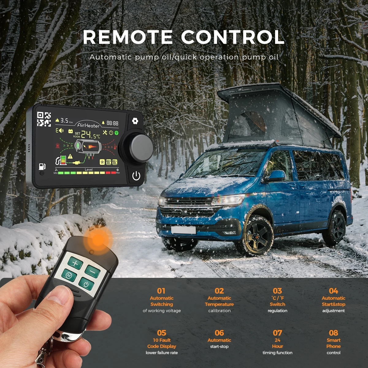 Riscaldatore diesel 8KW 12V e 24V App Bluetooth e telecomando con regolazione automatica dell\'altitudine Riscaldatore d\'aria per camper rimorchio